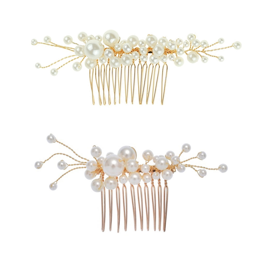 YuQi Bridal Dazzling Hair Side Comb Clips Handmade KC Gold Messy Bun ...