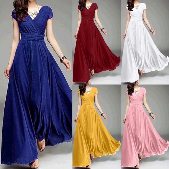 YuXingFu 100% Cotton Dresses for Women Maxi V-Neck Plus Size Womens Dress Short Sleeve Vacation Dresses Casual Summer Yellow S