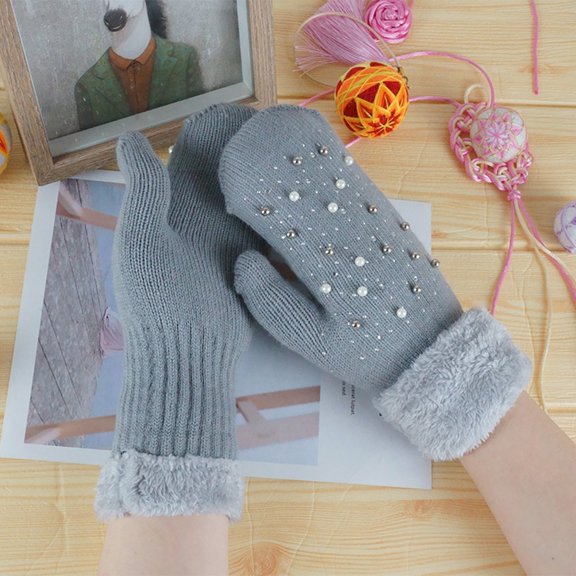 YuXingFu 50% off Clear Clearance Gloves Under $5.00 Gloves Large Women's Winter Keep Warm Lovely Printing Weave Knitted Flip Gloves