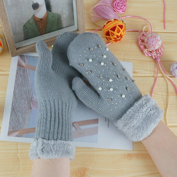 YuXingFu 50% off Clear Clearance Gloves Under $5.00 Gloves Large Women's Winter Keep Warm Lovely Printing Weave Knitted Flip Gloves