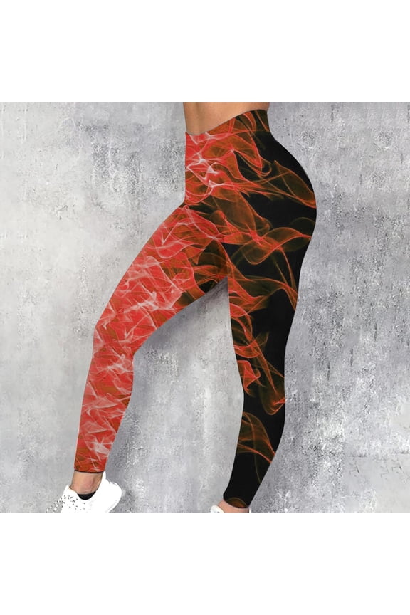 Active Stretch Slim Straight Slim Leg Yoga Pants Women Slim Leggings Women's Flame Printed Leggings Fitness Running Tight Yoga Pants Red XXL