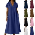 thumbnail image 1 of YuXingFu Beach Vacation Maxi Dresses Women Maxi V-Neck Plus Size Womens Dress Short Sleeve for Beach Long Casual Summer Brown L, 1 of 7