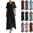 thumbnail image 1 of YuXingFu Boho Dresses for Women Maxi V-Neck Plus Size Womens Dress 1/4 Sleeve Solid Color Long Casual Summer Black S, 1 of 7