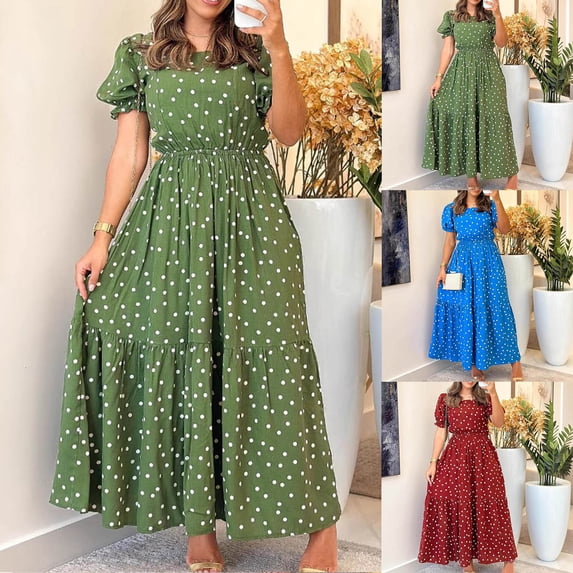 YuXingFu Boho Dresses for Women Mid-Length Crew Neck Plus Size Womens Dress Short Sleeve Solid Color Slim Fit Casual Summer Red S