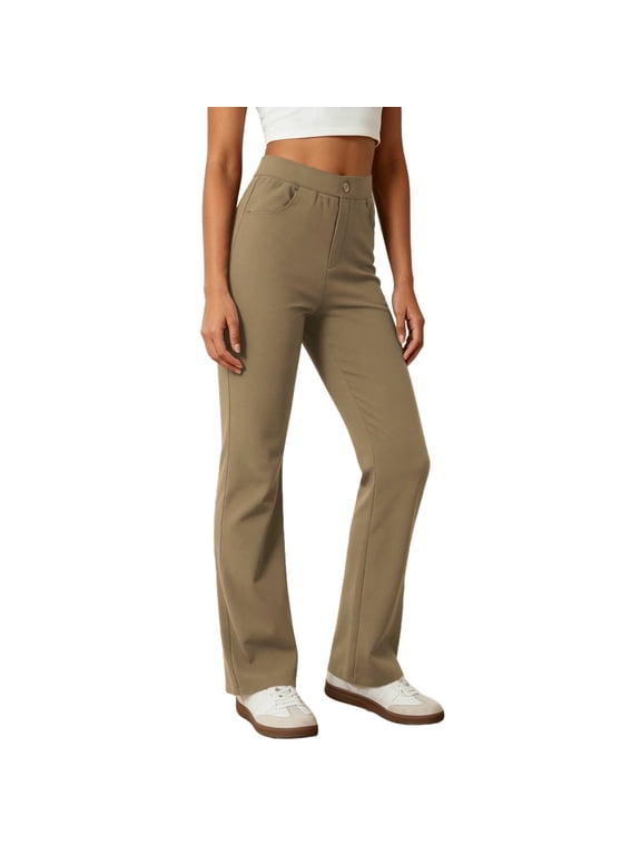 Capri Pants for Women with Pockets Women's Solid Color Drawstring Wide-Leg Yoga Pants Casual Flowy Trousers Coffee L