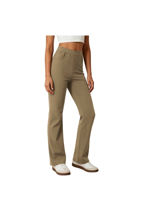 Capri Pants for Women with Pockets Women's Solid Color Drawstring Wide-Leg Yoga Pants Casual Flowy Trousers Coffee S