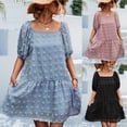 thumbnail image 1 of YuXingFu Cocktail Dresses for Women with Sleeves Mini Crew Neck Plus Size Womens Dress Short Sleeve Gingham Casual Summer Black S, 1 of 8