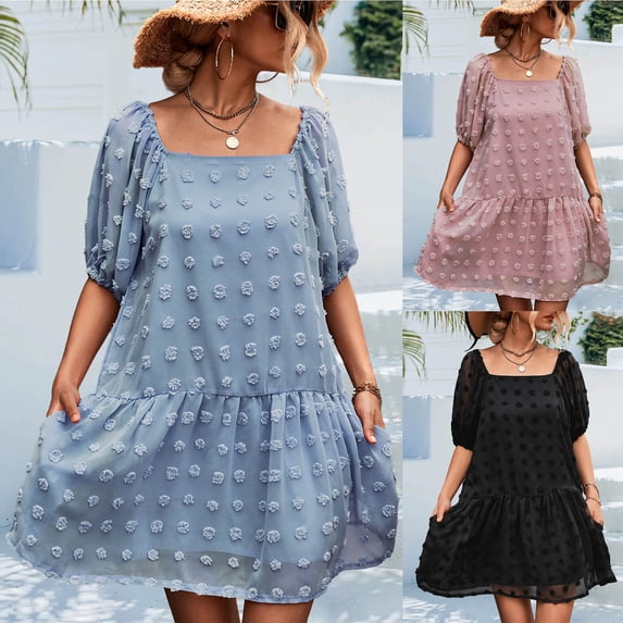 YuXingFu Cocktail Dresses for Women with Sleeves Mini Crew Neck Plus Size Womens Dress Short Sleeve Gingham Casual Summer Black S