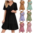 thumbnail image 1 of YuXingFu Cocktail Dresses for Women with Sleeves Mini V-Neck Plus Size Womens Dress Short Sleeve Classic Bohemian Style Casual Summer Mint Green S, 1 of 9