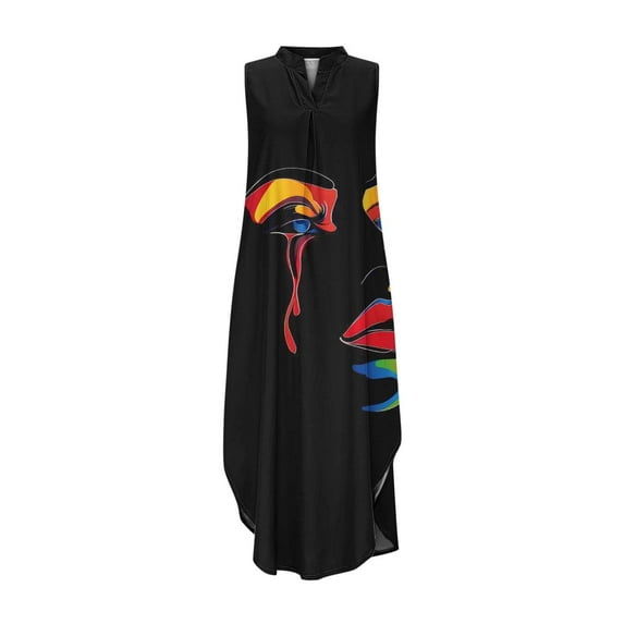YuXingFu Cotton Dresses for Women Midi Maxi V-Neck Plus Size Womens Dress Sleeveless with Pocket Long Casual Summer Multicolor L