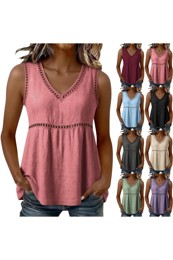 Cute Tops Plus Size V-Neck Sleeveless Circle Tops - Ruffle Flounce for Retro Sky Blue S
