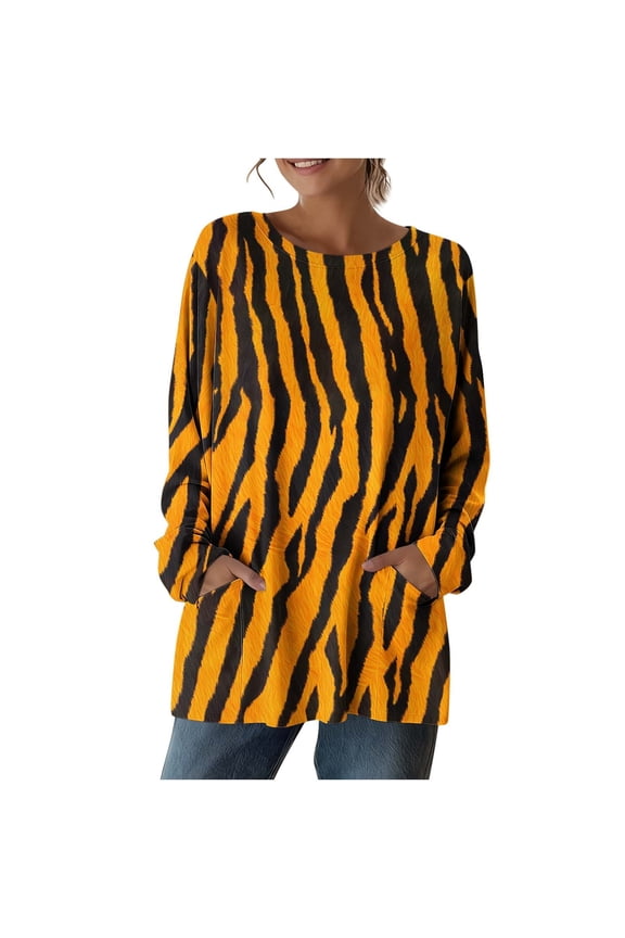 Cute Tops for Teens Summer 3/4 Sleeve Crew Neck Circle Tops - Back Pocket for Party Multicolor S