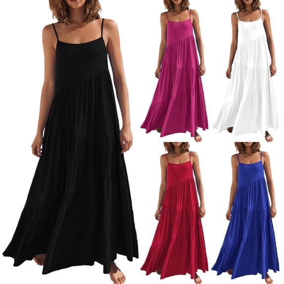 YuXingFu Dresses for Women Maxi Crew Neck Plus Size Womens Dress Sleeveless Loose Fit Long Casual Summer White S