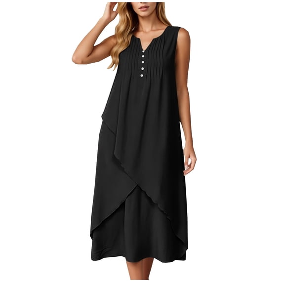YuXingFu Dresses for Women Maxi Crew Neck Plus Size Womens Dress Sleeveless Solid Color Long Casual Summer Black XL