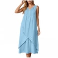 thumbnail image 1 of YuXingFu Dresses for Women Maxi Crew Neck Plus Size Womens Dress Sleeveless Solid Color Long Casual Summer Light Blue XL, 1 of 8