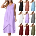 thumbnail image 1 of YuXingFu Dresses for Women Maxi Crew Neck Plus Size Womens Dress Sleeveless Solid Color Long Casual Summer Purple S, 1 of 8