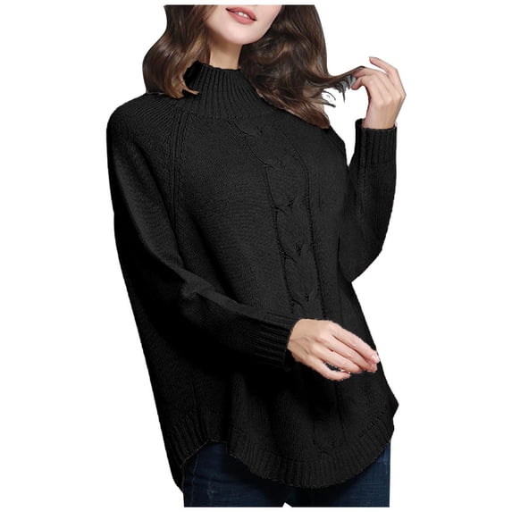 YuXingFu Easy Care Women's Turtleneck Oversized Sweaters Batwing Long Sleeve Pullover Loose Chunky Knit Jumper Black