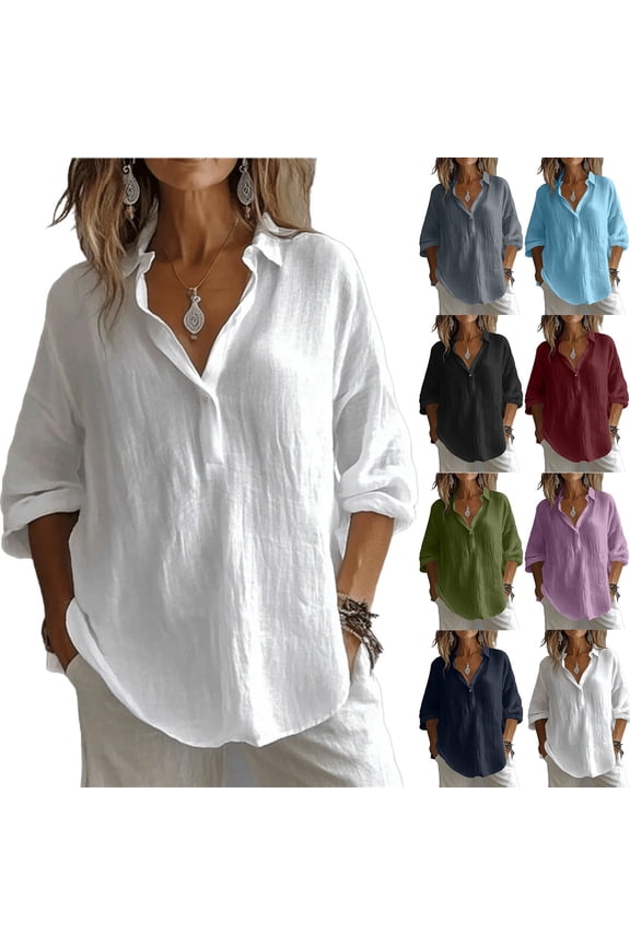 Going Out Tops for Women 3/4 Sleeve Collared Pencil Tops - Split Hem for Daily Light Blue S