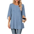 thumbnail image 1 of YuXingFu Going Out Tops for Women Round Neck Pleated Ruffle Hem for Casual Loose Fit Tees Tops Light Blue S, 1 of 8