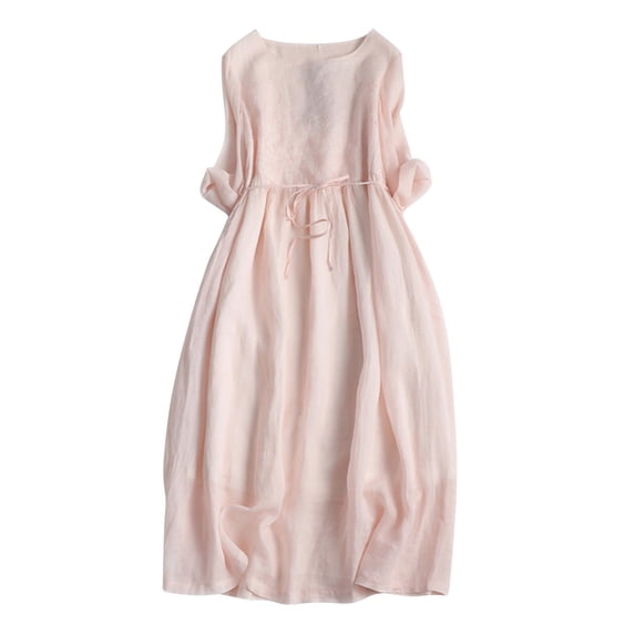 YuXingFu Homecoming Dresses Mid-Length Crew Neck Plus Size Womens Dress Short Sleeve Solid Color Casual Summer Pink XXL