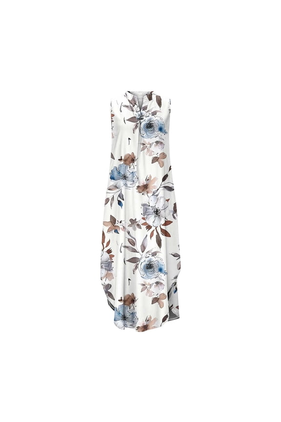 Jersey Dresses for Women Sleeveless Pleated Wrap Dress with Pocket Modern V-Neck Beach for Summer Multicolor M