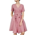 thumbnail image 1 of YuXingFu Kaftan Dresses for Women Maxi V-Neck Plus Size Womens Dress Short Sleeve with Pocket Long Casual Summer Pink M, 1 of 7