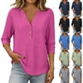 thumbnail image 1 of YuXingFu Length Sleeve Short Petite Cotton Tees Womens Tops 3/35 Sleeve V-Neck A-Line Tops - Button Front for Beach Gray #1 S, 1 of 9