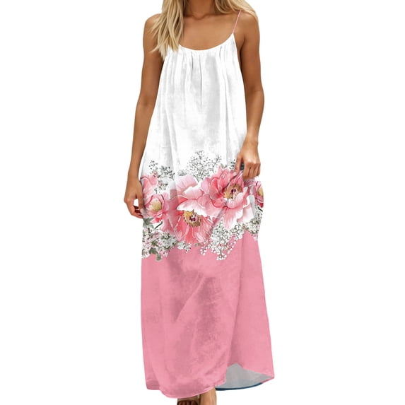 YuXingFu Maxi Crew Neck Sleeveless Plus Size Women's Dress Everyday Dresses for Women Oversize Long Casual Summer Pink S