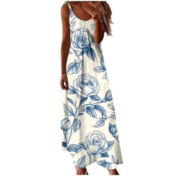 YuXingFu Maxi Crew Neck Sleeveless Plus Size Women's Dress Fashion Floral Long Casual Summer Multicolor, XXXXL