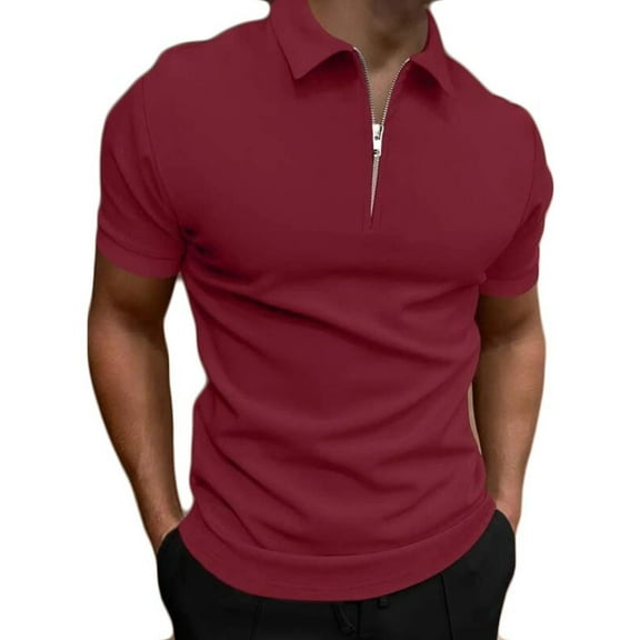 YuXingFu Men'S Shirts Xxl Clothes Under $5.00 Men Tshirts Mens Shirts Short Sleeve Shirts Wine M Men Casual Solid Turndown Pullover Patchwork Zipper Short Sleeve Blouse