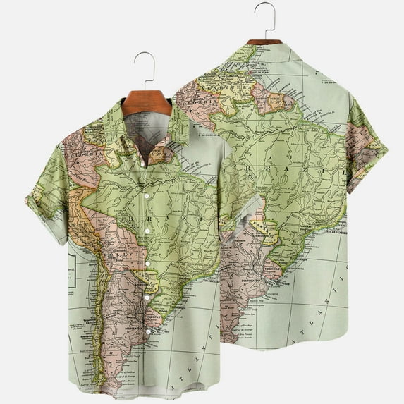 YuXingFu Mens Graphic T Shirts 4Xl Big and Tall Non-positioning Printing Buttons Beach Turndown Short Sleeve Shirt Blouse Green XXXXL
