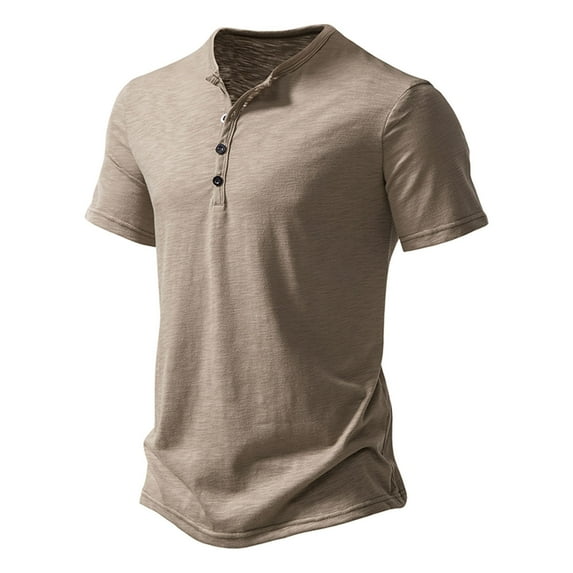 YuXingFu Mens T-Shirts Big and Tall Solid Slim-fit Short Sleeve Round Neck T-Shirt Tops Blouse Brown M
