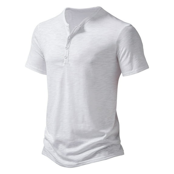 YuXingFu Mens T-Shirts Big and Tall Solid Slim-fit Short Sleeve Round Neck T-Shirt Tops Blouse White S