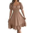 thumbnail image 1 of YuXingFu Party Dresses 2026 Plus Size Women's Summer Casual Short Sleeved Waist Cinched Solid Color Dress Khaki L, 1 of 7