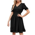 thumbnail image 1 of YuXingFu Party Dresses for Women Mid-Length V-Neck Plus Size Womens Dress Short Sleeve Solid Color Casual Summer Black M, 1 of 6