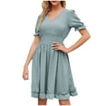 thumbnail image 1 of YuXingFu Party Dresses for Women Mid-Length V-Neck Plus Size Womens Dress Short Sleeve Solid Color Casual Summer Green L, 1 of 8