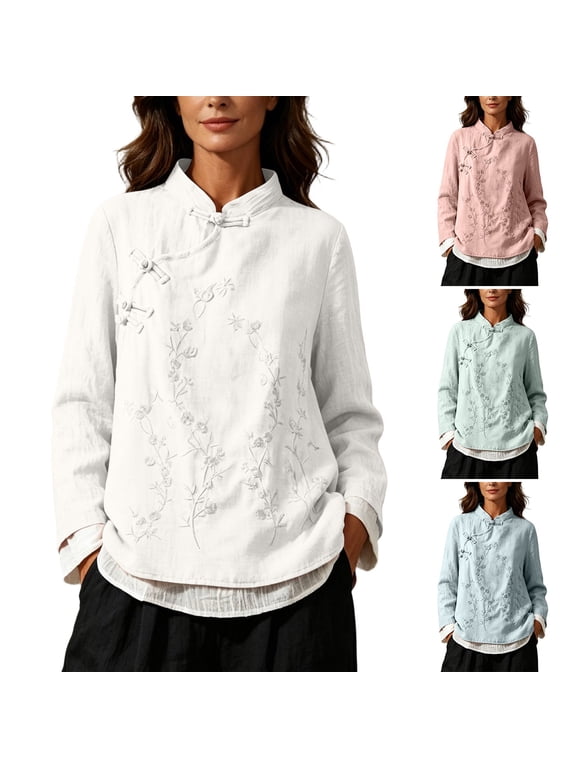 Petite Tops Crew Neck A-Line Ruffle Edge Long Sleeve for Retro Loose Fit Tees Tops Pink XXL
