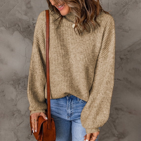 YuXingFu Plus Size Clearance Women's Oversized Turtleneck Sweaters 2024 Fall Batwing Sleeve Ribbed Tunic Sweater Beige