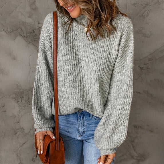 YuXingFu Plus Size Women's Oversized Turtleneck Sweaters 2024 Fall Batwing Sleeve Ribbed Tunic Sweater Gray