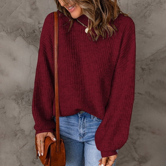 YuXingFu Plus Size Clearance Women's Oversized Turtleneck Sweaters 2024 Fall Batwing Sleeve Ribbed Tunic Sweater Wine