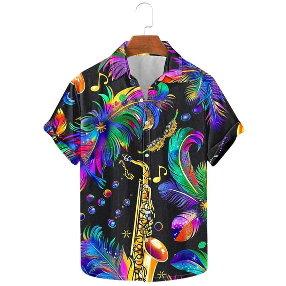 YuXingFu Plus Size Mens Clothes Clearance 5Xl Mardi Gras Carnival Tees Blouses for Men S Men's Carnival Printed Short Sleeved Collar Button Up Shirt Top