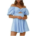 thumbnail image 1 of YuXingFu Plus Size Party Dresses Women's Fashion Solid Color Short Sleeve Off-The-Shoulder Dress Light Blue XXL, 1 of 6