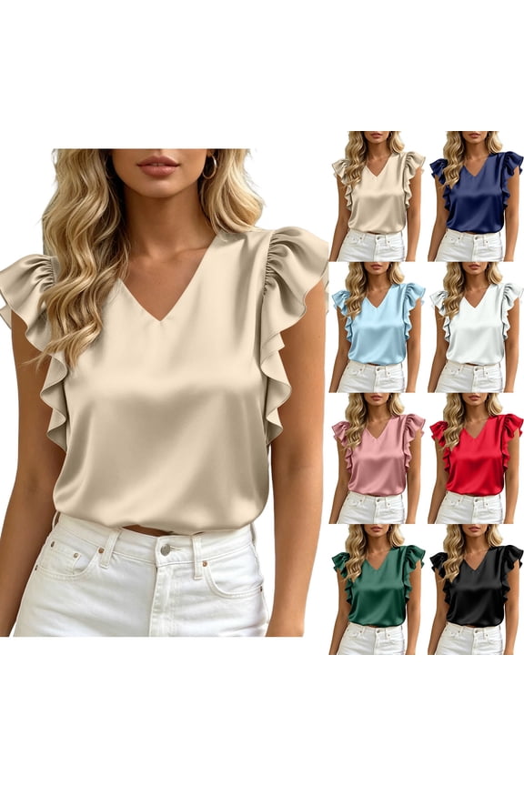 Plus Size Tops Summer Flowy Sleeveless V-Neck Circle Tops - Split Hem for Daily Black S