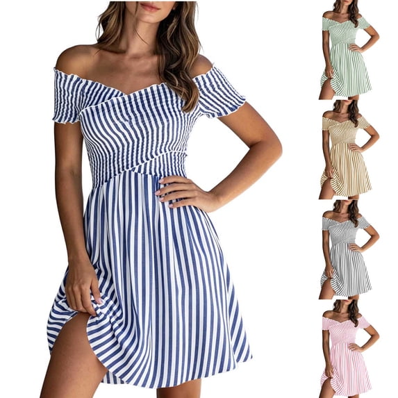 YuXingFu Spring Dresses for Women Mid-Length Crew Neck Plus Size Womens Dress Short Sleeve A Line Casual Summer Green L