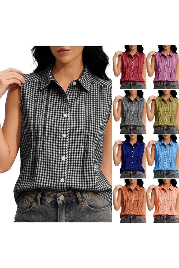 Summer Blouses for Women Classic Casual Sleeveless Crew Neck Circle Tops - Pleated Detail for Spring Black XXL