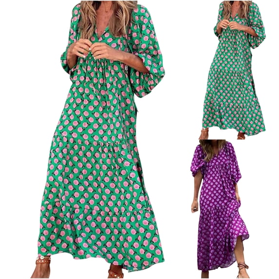 YuXingFu Summer Dresses Maxi Crew Neck Plus Size Womens Dress Short Sleeve Solid Color Long Casual Summer Purple XS