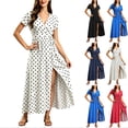 thumbnail image 1 of YuXingFu Summer Dresses for Women Plus Size Maxi V-Neck Plus Size Womens Dress Short Sleeve Button Long Casual Summer Blue XXXL, 1 of 5