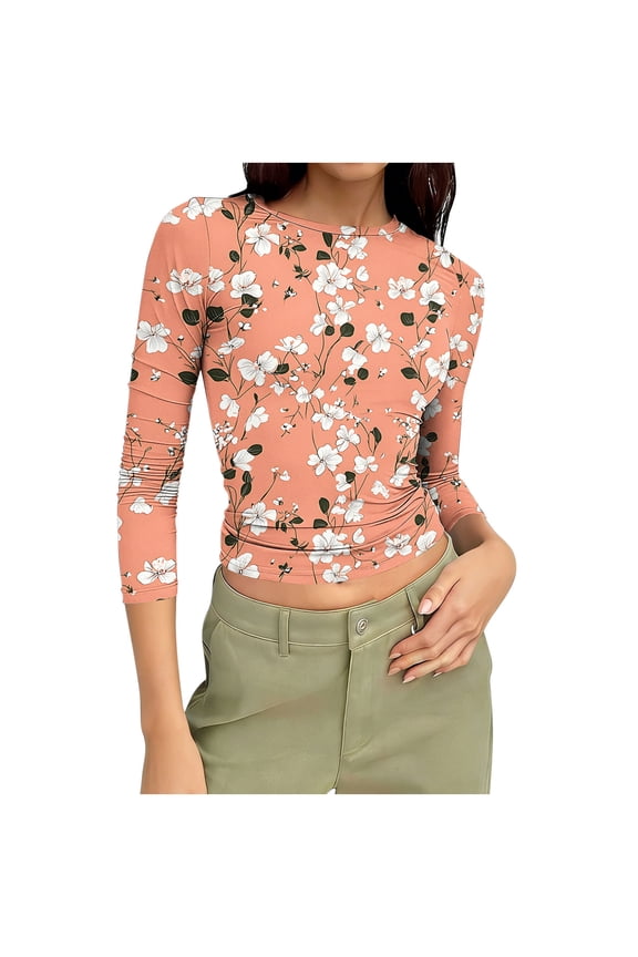Summer Tops Y2k Wrap Side Pocket 3/4 Sleeve for Spring Plus Size Blouses Dressy Orange XXL