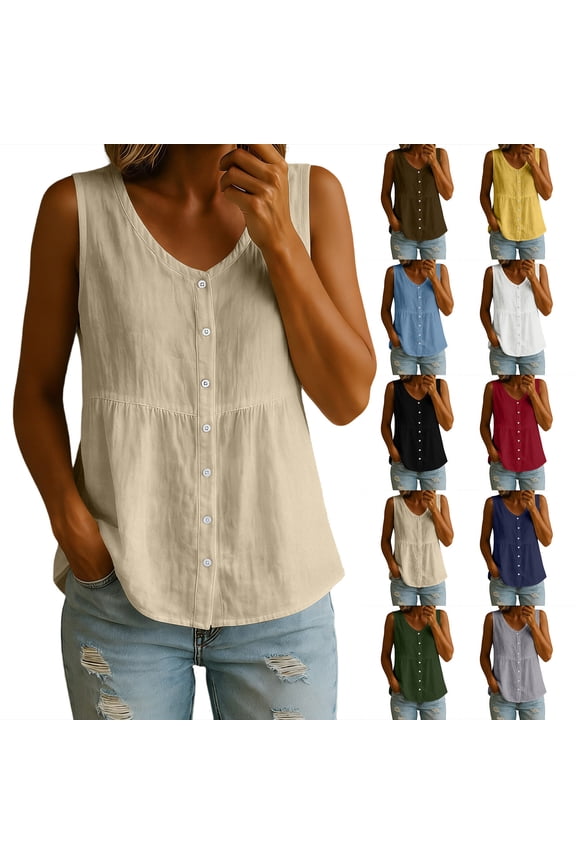 Summer Tops for Teens Classic Casual Sleeveless V-Neck Flared Tops - Lace Trim for Streetwear White L
