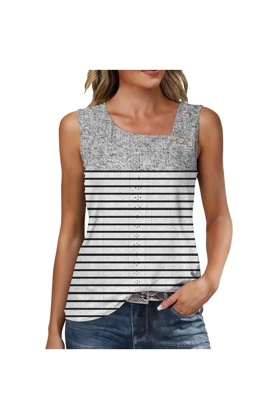 Summer Tops for Women Plus Size Summer Shirts Sleeveless Crew Neck Circle Tops - Side Pocket for Daily Beach Cover Ups Multicolor S